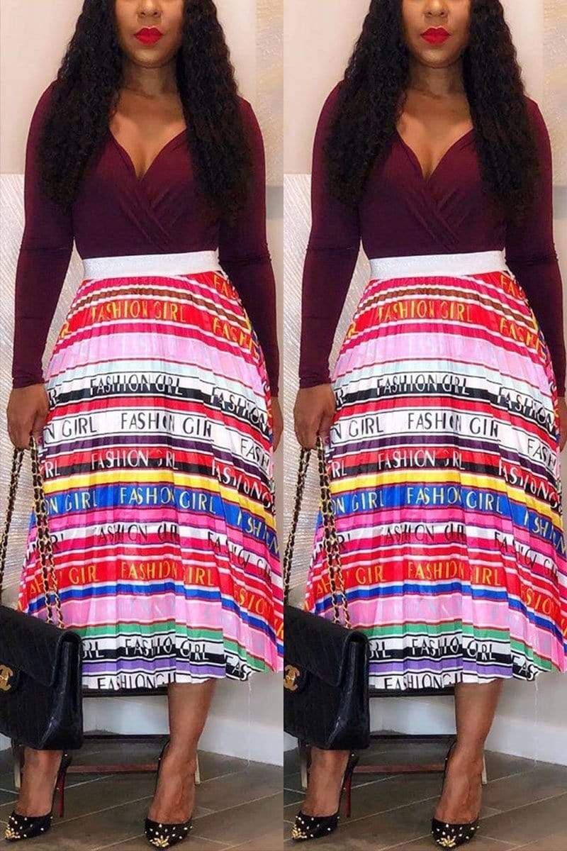 Fashion Sexy Striped Print Letters Skirt (Without Top)