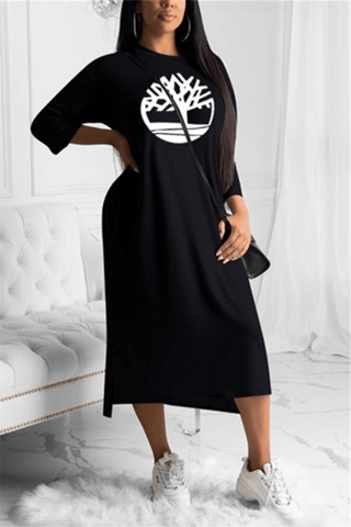 Casual Embroidered Round Neck Dress