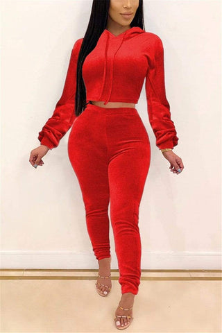 Fashion Sexy Solid Color Hooded Two Piece