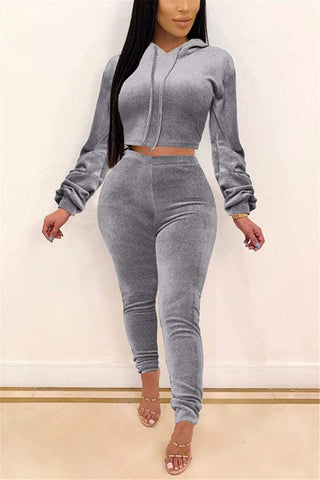 Fashion Sexy Solid Color Hooded Two Piece