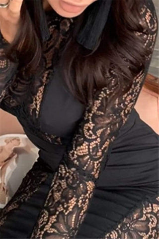 Fashion Sexy Lace Long Sleeve Dress