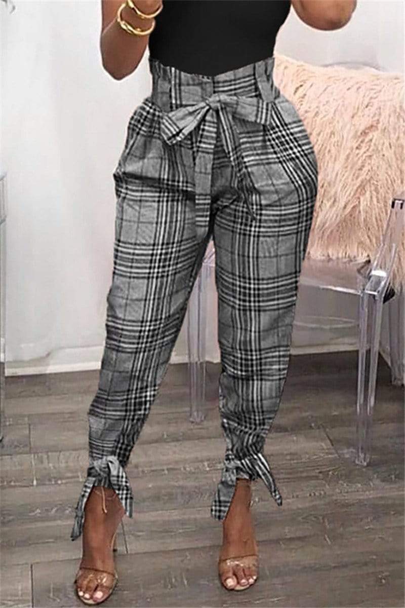 Fashion High Waist Plaid Pants