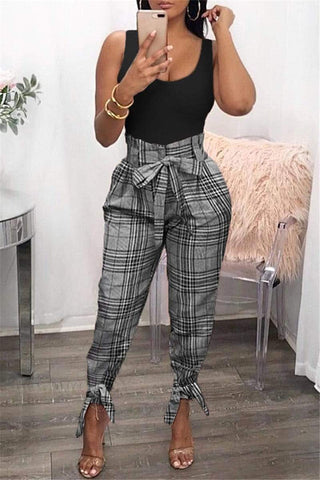 Fashion High Waist Plaid Pants