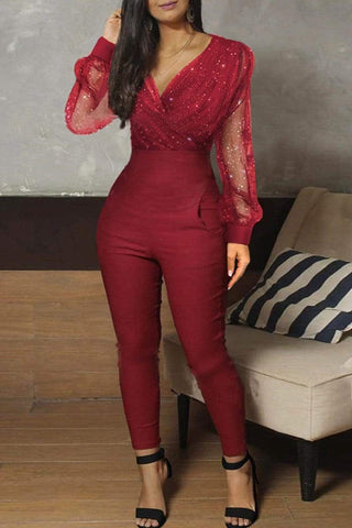 Sexy Fashion Mesh Stitching Jumpsuit