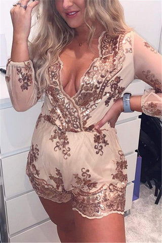 Sexy Sequins Deep V  Romper