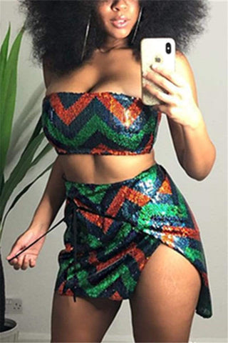 Sexy Wavy Sequin Sling Two Piece