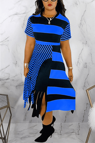 Fashion Print Striped Tassel Dress