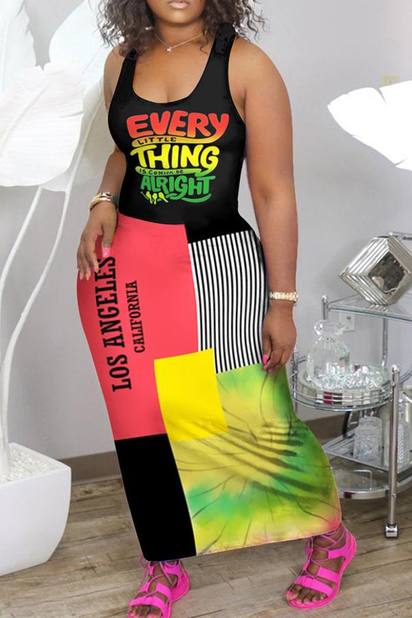 Urban Casual Positioning Printing Sleeveless Dress