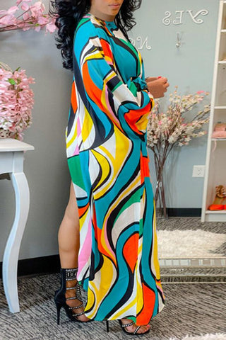 Colorblock Geometric Striped Print Loose Irregular Dress