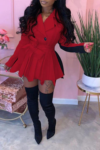 Lapel Double-breasted Casual Colorblock Mini Dress Plus Size