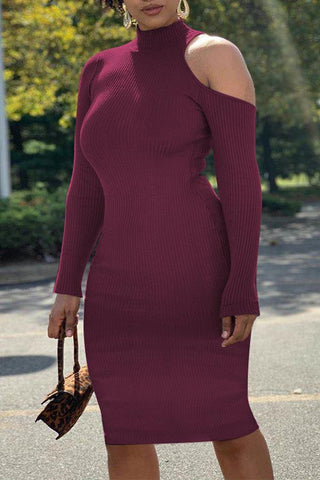 Free-shipping-online-clothing-sale-knee-length-long-sleeve-stylish-plain-high-neck-knitted-dress-l1772