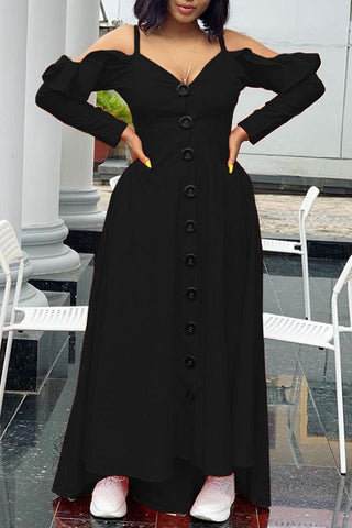 Fashion Casual Ruffled Loose Long Sleeve Strap Dress