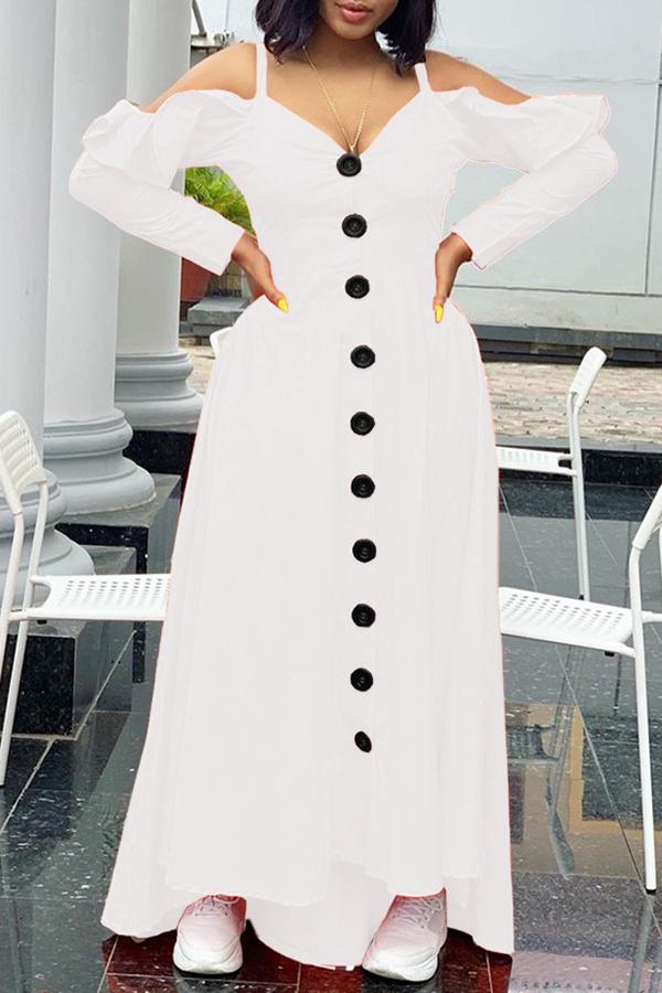 Fashion Casual Ruffled Loose Long Sleeve Strap Dress