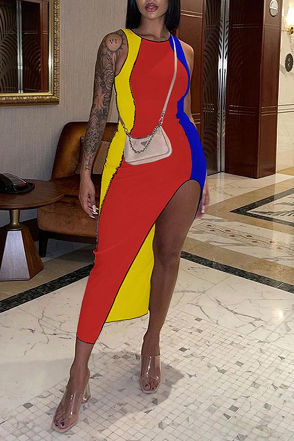 Free-shipping-online-clothing-sale-ankle-length-sleeveless-stylish-color-block-round-neck-irregular-dress-l2038