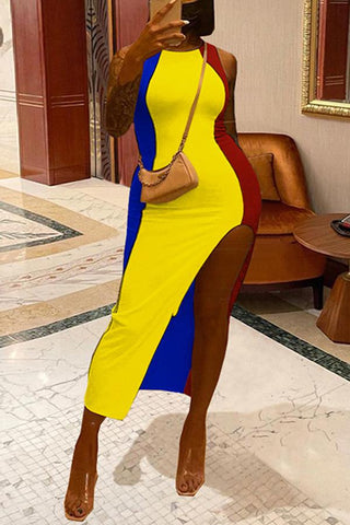 Free-shipping-online-clothing-sale-ankle-length-sleeveless-stylish-color-block-round-neck-irregular-dress-l2038