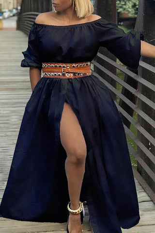 Sexy Off Shoulder Single Breasted Slit Maxi Dress (without belt)