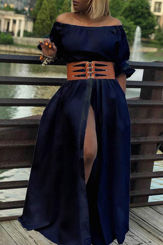 Sexy Off Shoulder Single Breasted Slit Maxi Dress (without belt)