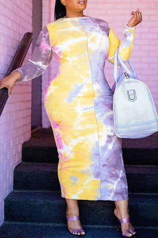 Temperament Pit Strip Tie Dye Printing Slim Plus Size Maxi Dress