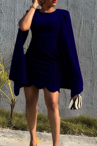 Temperament Solid Color Round Neck Cloak Mini Dress