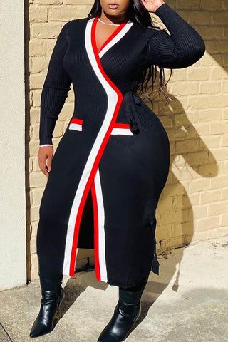Free-shipping-online-clothing-sale-long-long-sleeve-urban-color-block-v-neck-knitted-dress-m1435