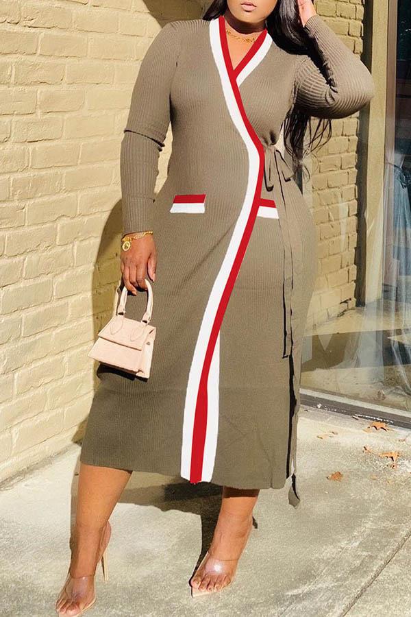 Free-shipping-online-clothing-sale-long-long-sleeve-urban-color-block-v-neck-knitted-dress-m1435