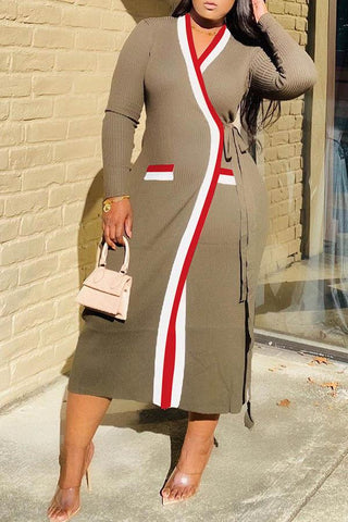 Free-shipping-online-clothing-sale-long-long-sleeve-urban-color-block-v-neck-knitted-dress-m1435