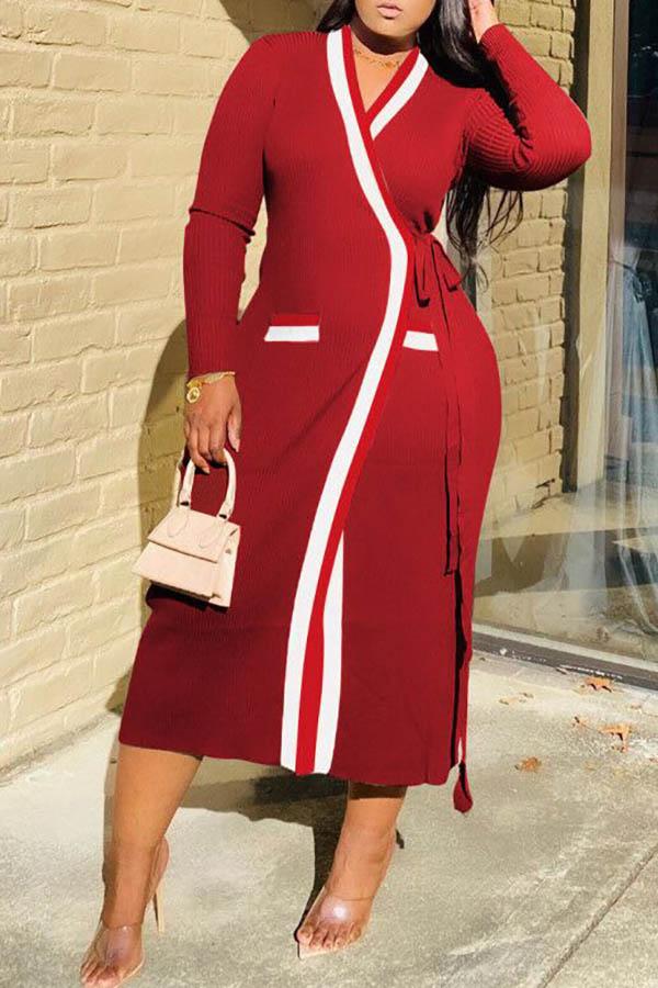 Free-shipping-online-clothing-sale-long-long-sleeve-urban-color-block-v-neck-knitted-dress-m1435