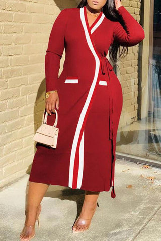 Free-shipping-online-clothing-sale-long-long-sleeve-urban-color-block-v-neck-knitted-dress-m1435