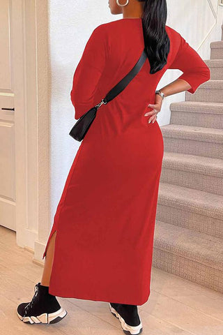 Basic 3/4 Length Sleeves Short Front Back Long Maxi Dress