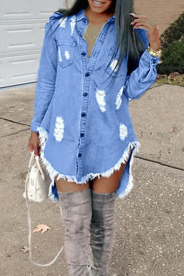 Fashion Ripped Fringed Denim Mini Dress