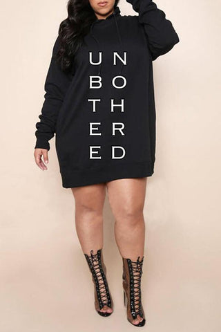 Casual Loose Letter Print Plus Size Hooded Mini Dress