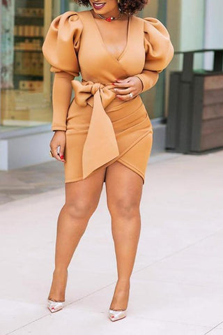 Free-shipping-online-clothing-sale-short-ruffle-sleeve-feminine-solid-color-deep-v-neck-plus-size-dress-m1560