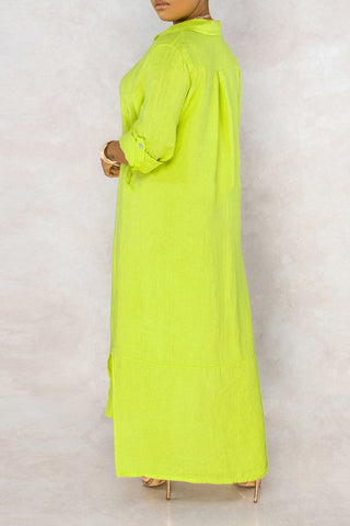 Basic Solid Color Loose Single Breasted Long Sleeve Maxi Dress