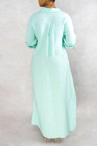 Basic Solid Color Loose Single Breasted Long Sleeve Maxi Dress