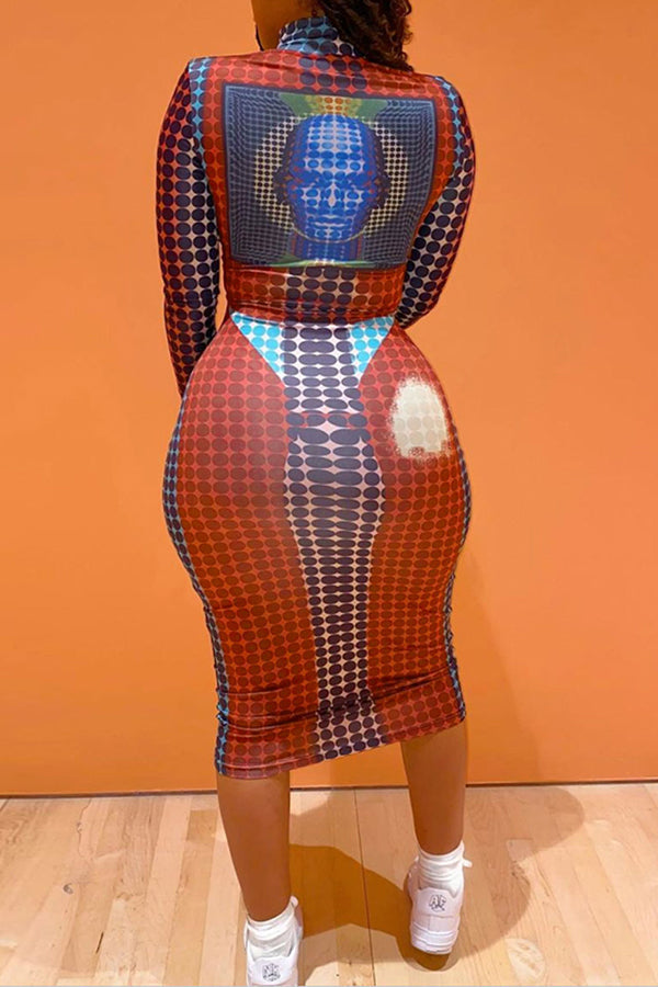 Women's New Fashion Sexy Long Dress Print Slim Fit Slim Dress