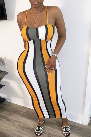 Sexy Printed Striped Contrast Slip Dress