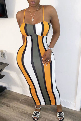 Sexy Printed Striped Contrast Slip Dress