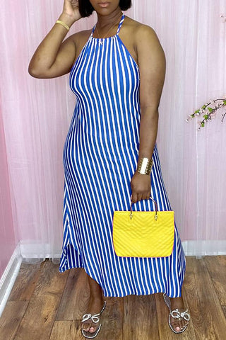 Basic Striped Halter Sleeveless Maxi Dress