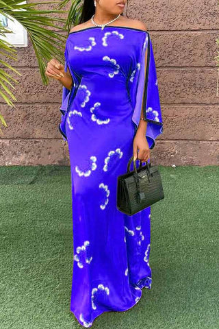 Pretty Off Shoulder Ruffle Sleeve Maxi Dress