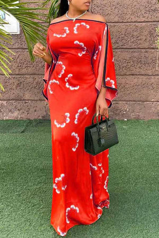 Pretty Off Shoulder Ruffle Sleeve Maxi Dress