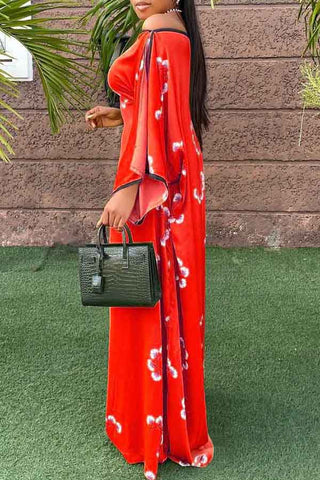 Pretty Off Shoulder Ruffle Sleeve Maxi Dress