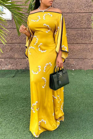 Pretty Off Shoulder Ruffle Sleeve Maxi Dress