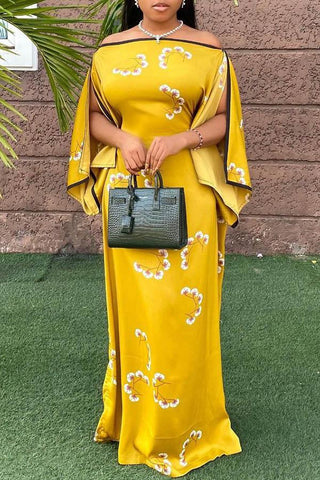 Pretty Off Shoulder Ruffle Sleeve Maxi Dress