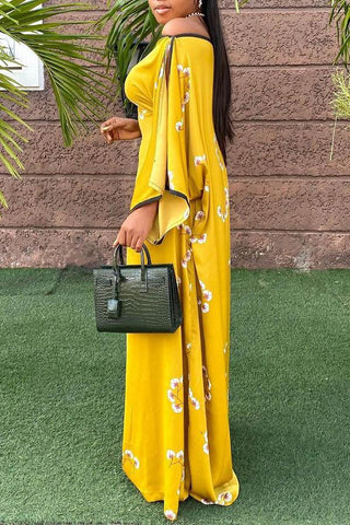 Pretty Off Shoulder Ruffle Sleeve Maxi Dress