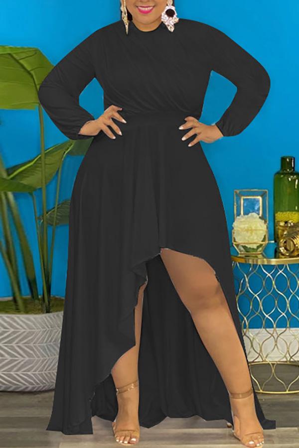 Free-shipping-online-clothing-sale-plus-size-long-sleeve-pretty-solid-color-round-neck-casual-wear-dress-x1621
