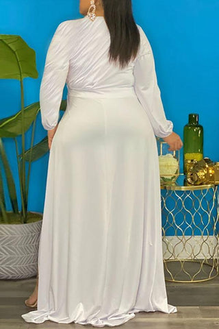Free-shipping-online-clothing-sale-plus-size-long-sleeve-pretty-solid-color-round-neck-casual-wear-dress-x1621
