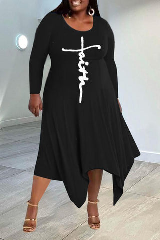 Plus Size Asymmetrical U Collar Letter Print Dress