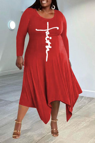 Plus Size Asymmetrical U Collar Letter Print Dress