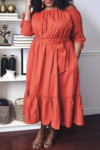 Off Shoulder Tie Waist Ruffled Shirt Maxi Dress