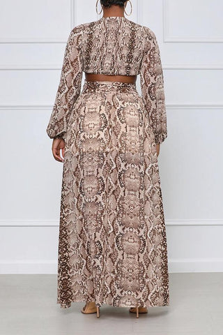 Snake Print V-neck Cutout Side Slit Maxi Dress